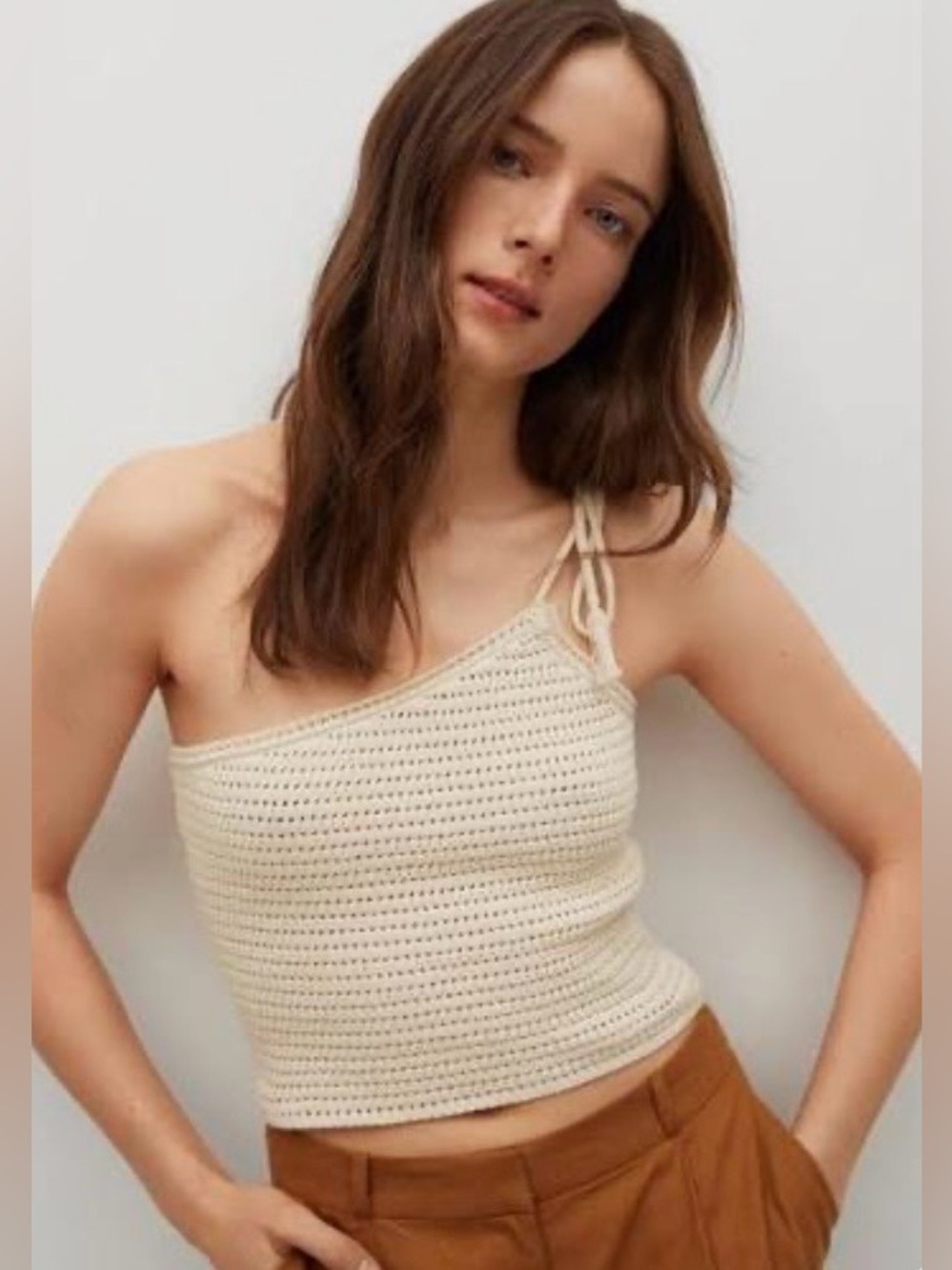 Mango One Shoulder Crochet Top